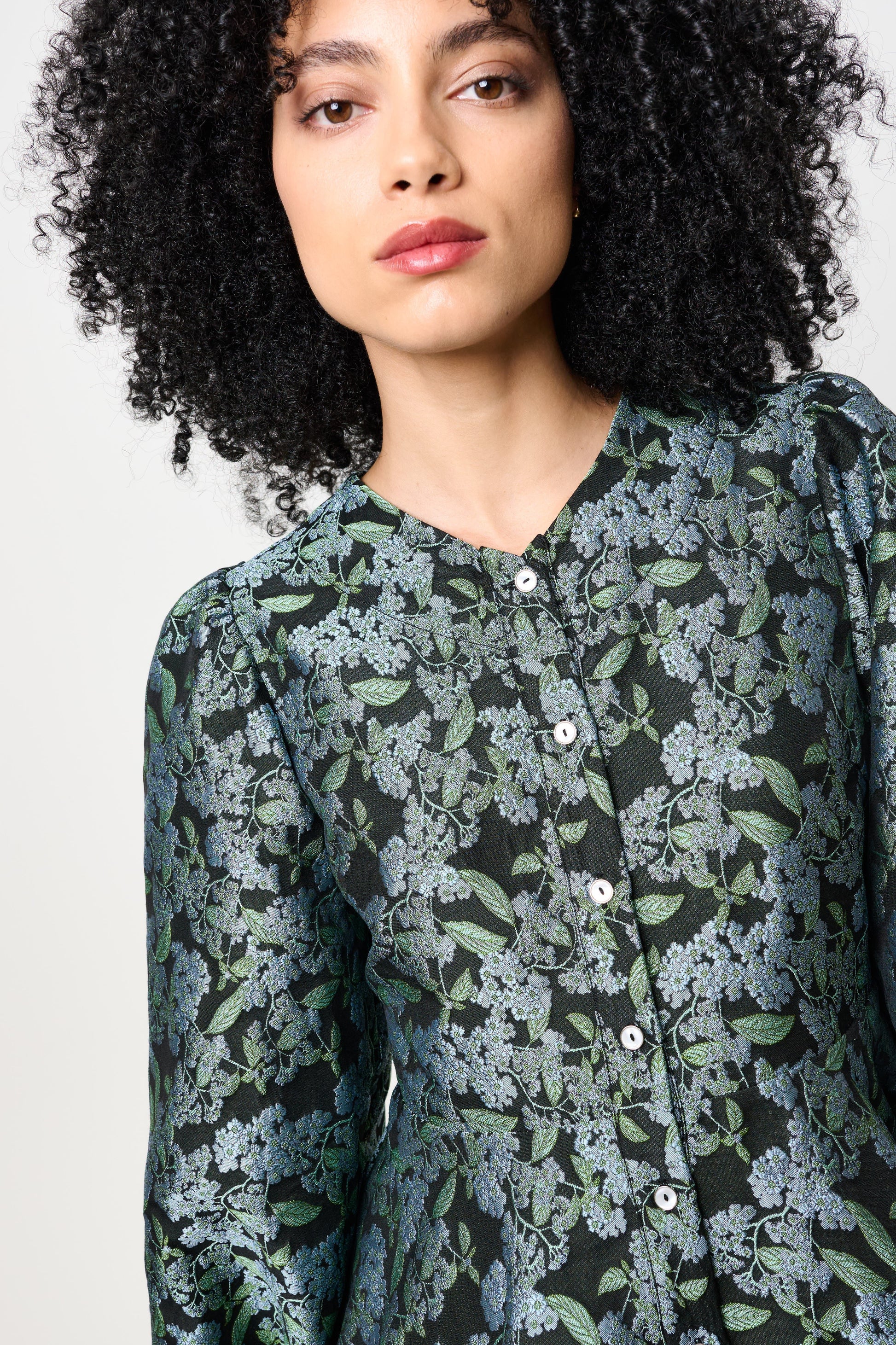 Clementine Blossom Jacquard Peplum Blouse - Black - Bascora