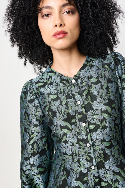 Clementine Blossom Jacquard Peplum Blouse - Black - Bascora