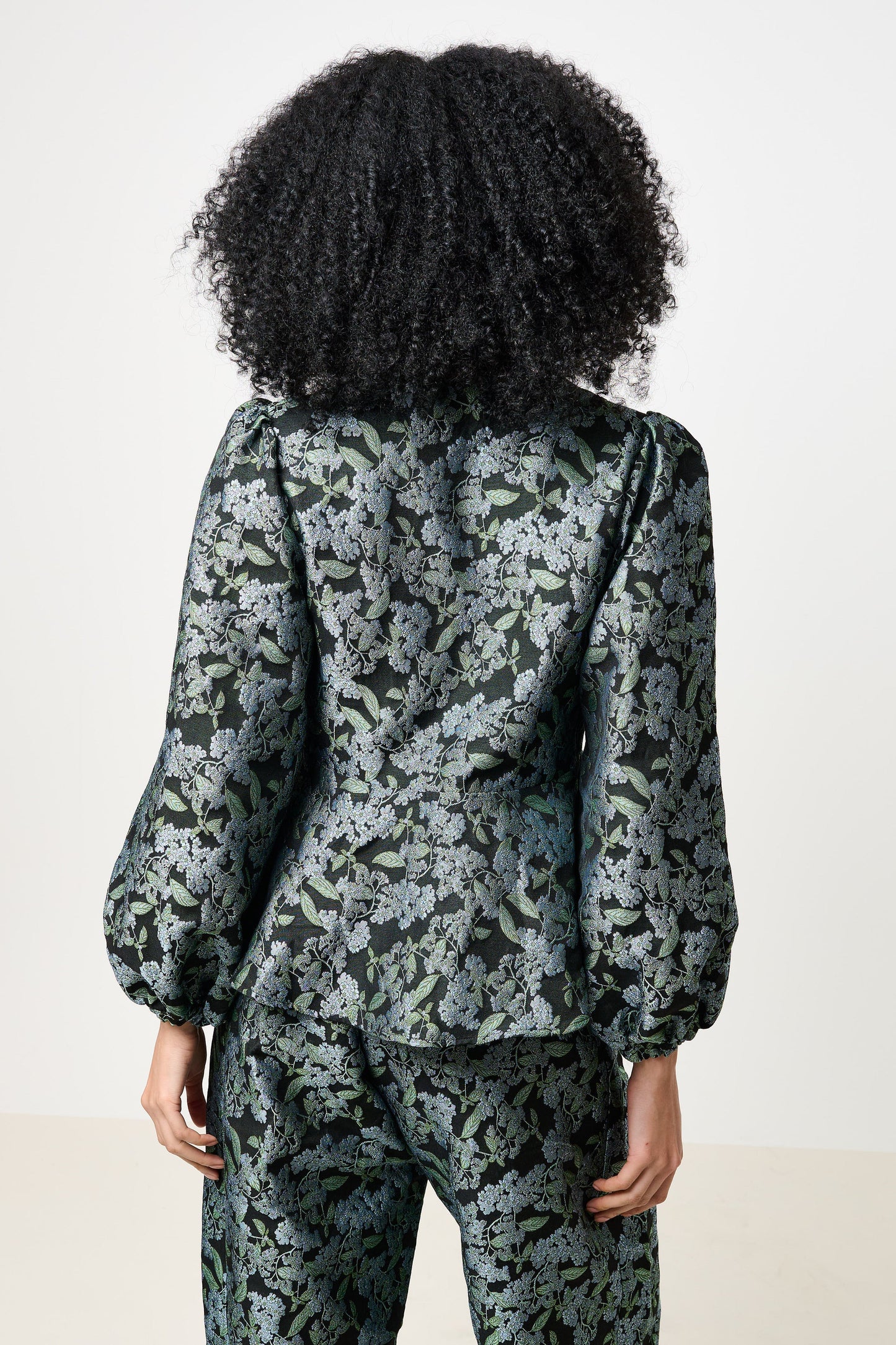 Clementine Blossom Jacquard Peplum Blouse - Black - Bascora