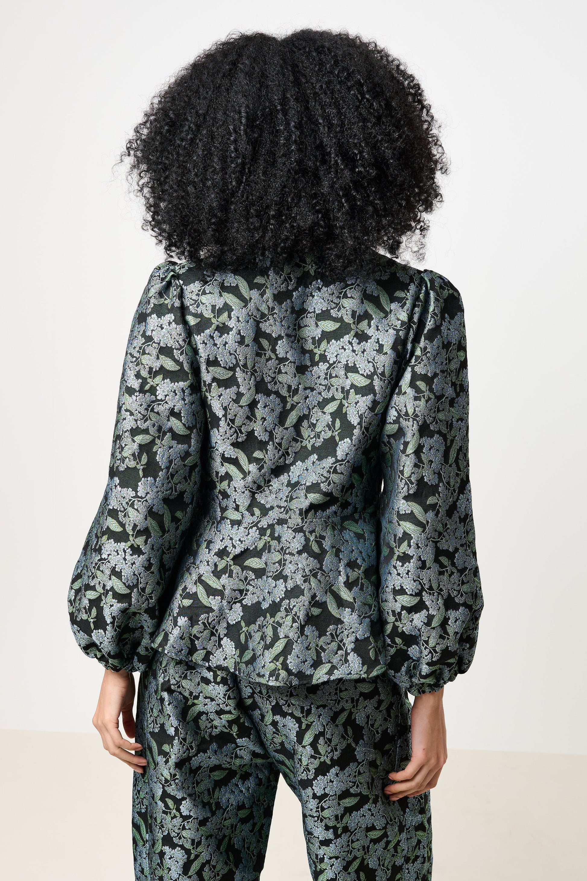 Clementine Blossom Jacquard Peplum Blouse - Black - Bascora