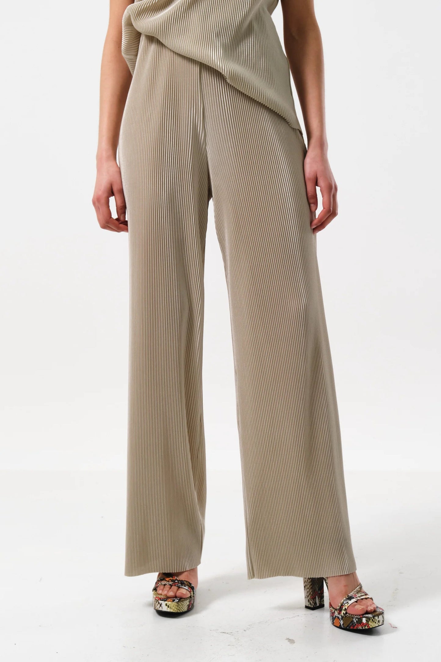 Clothide Pleated Wide Leg Trousers – Stone - Bascora