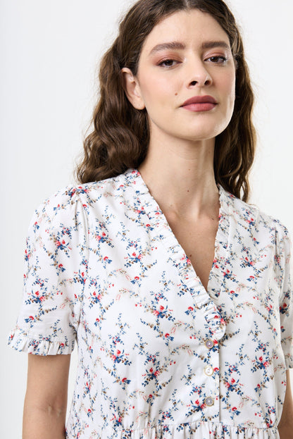 Cosima Regency Print Frill V-Neck Mini Dress - Bascora