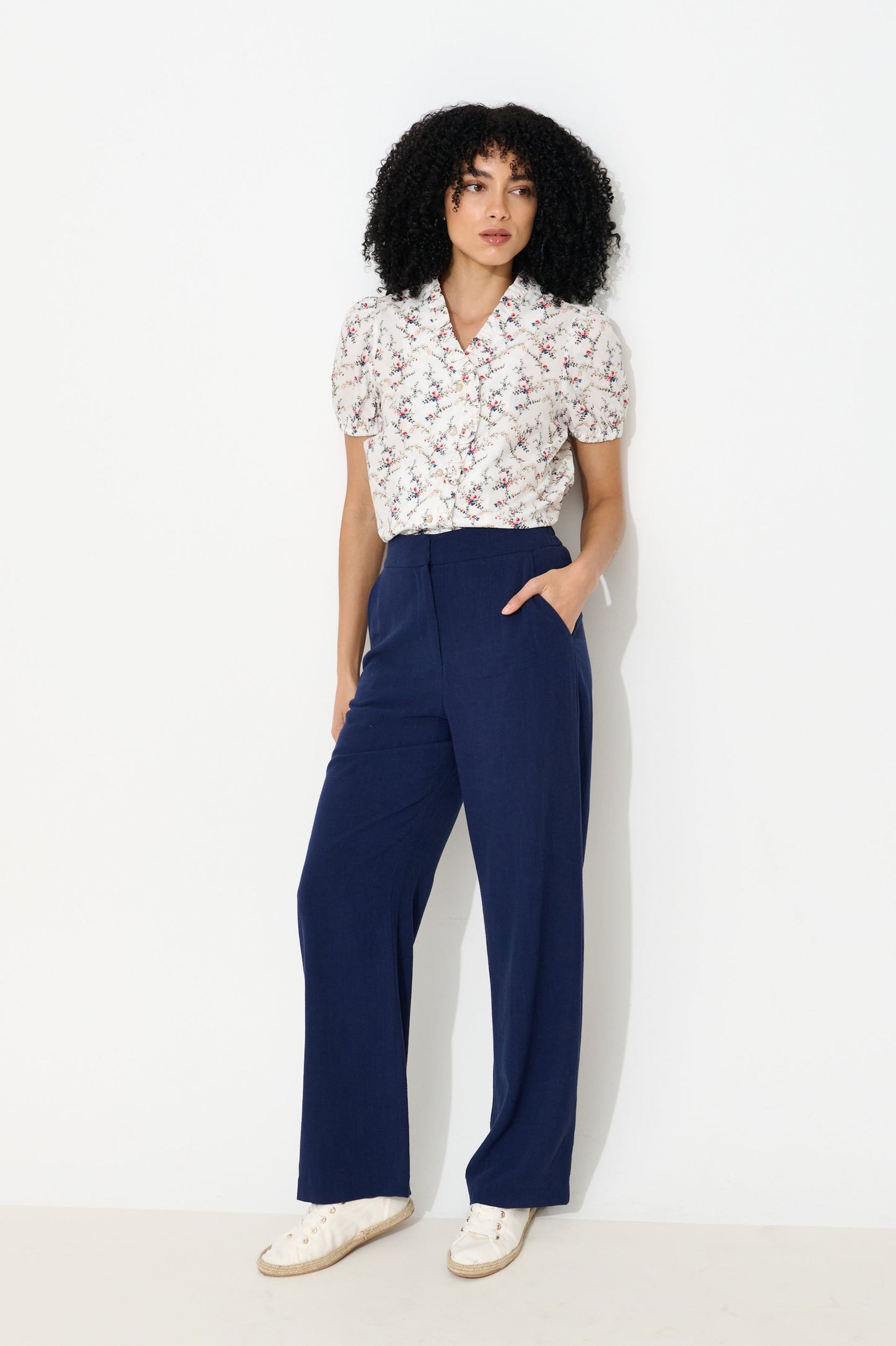 Cressida Regency Print Frill Trim V-Neck Blouse - Bascora