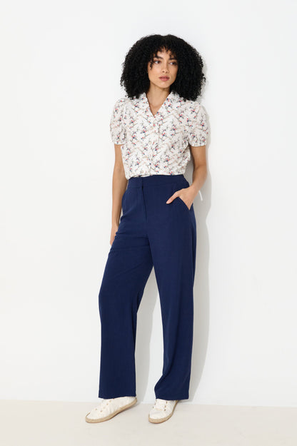 Cressida Regency Print Frill Trim V-Neck Blouse - Bascora
