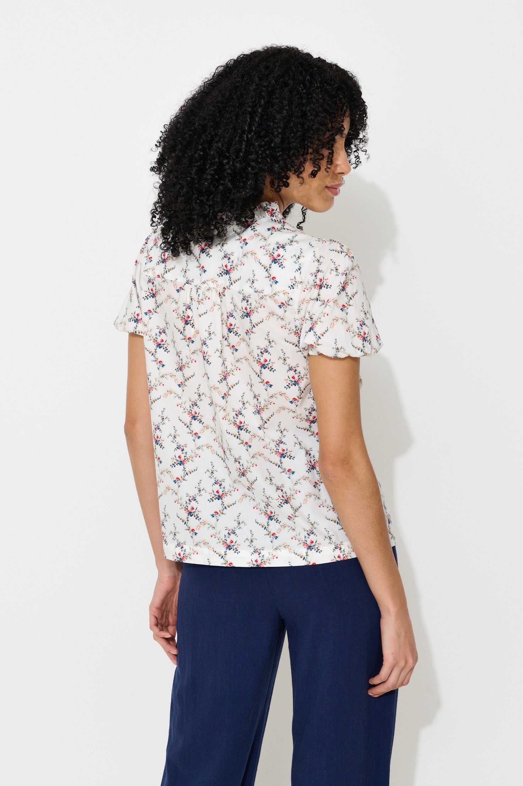 Cressida Regency Print Frill Trim V-Neck Blouse - Bascora