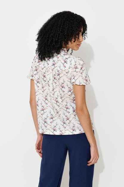 Cressida Regency Print Frill Trim V-Neck Blouse - Bascora