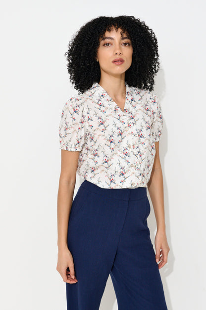 Cressida Regency Print Frill Trim V-Neck Blouse - Bascora