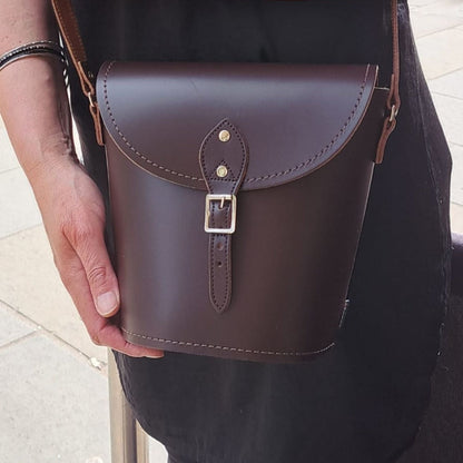 Handmade Leather Barrel Bag – Dark Brown