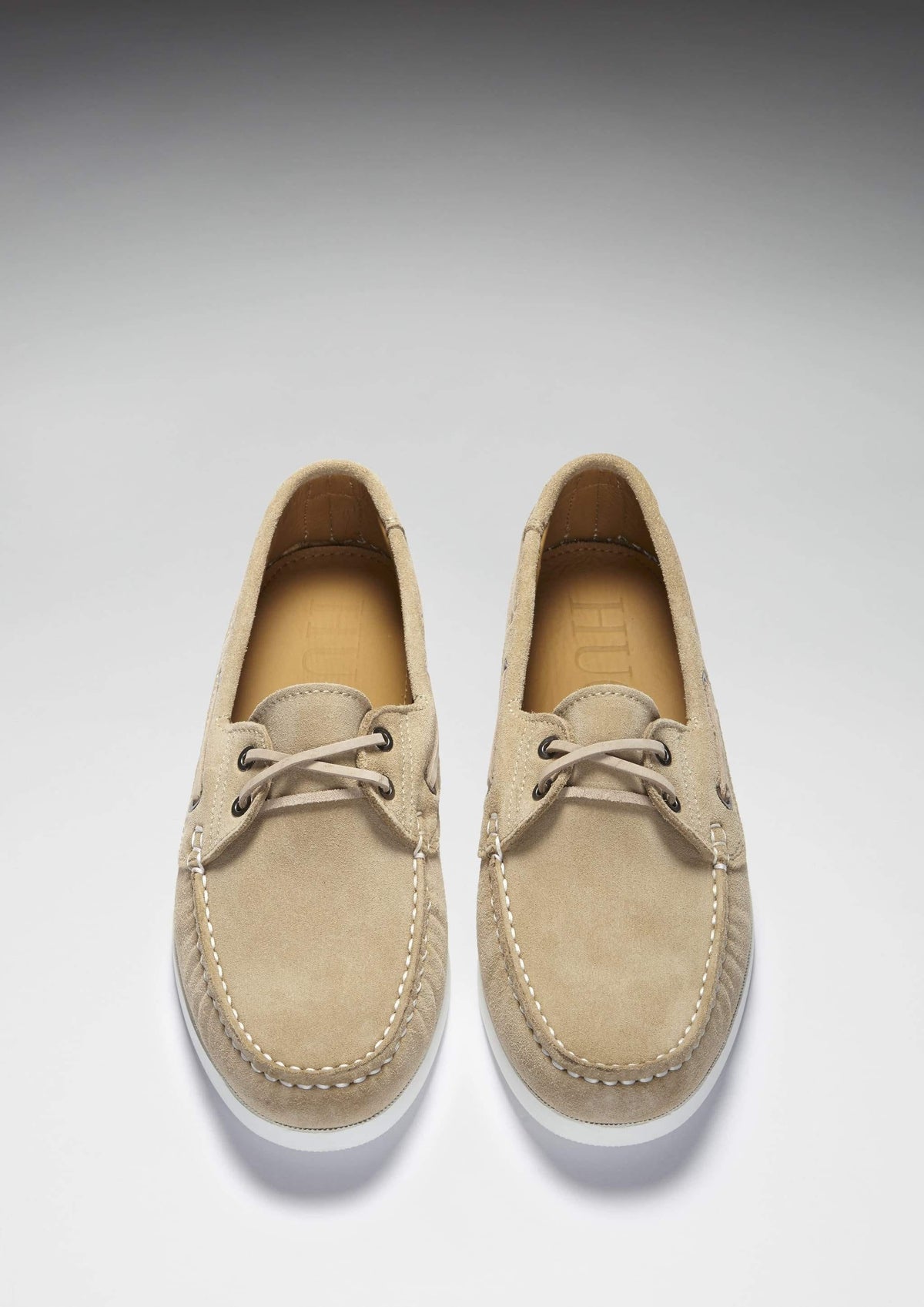 Hugs & Co. Taupe Italian Suede Deck Shoes with White Rubber Sole for Men