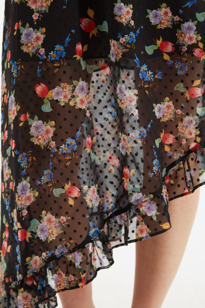Dina Carpathian Florals Print Asymmetric Strappy Midi Dress