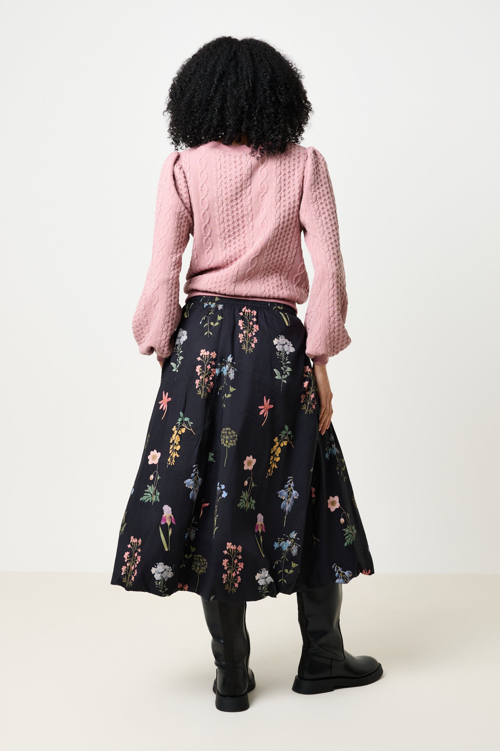 Dixie Flower Press Print Balloon Hem Midi Skirt - Multi - Bascora