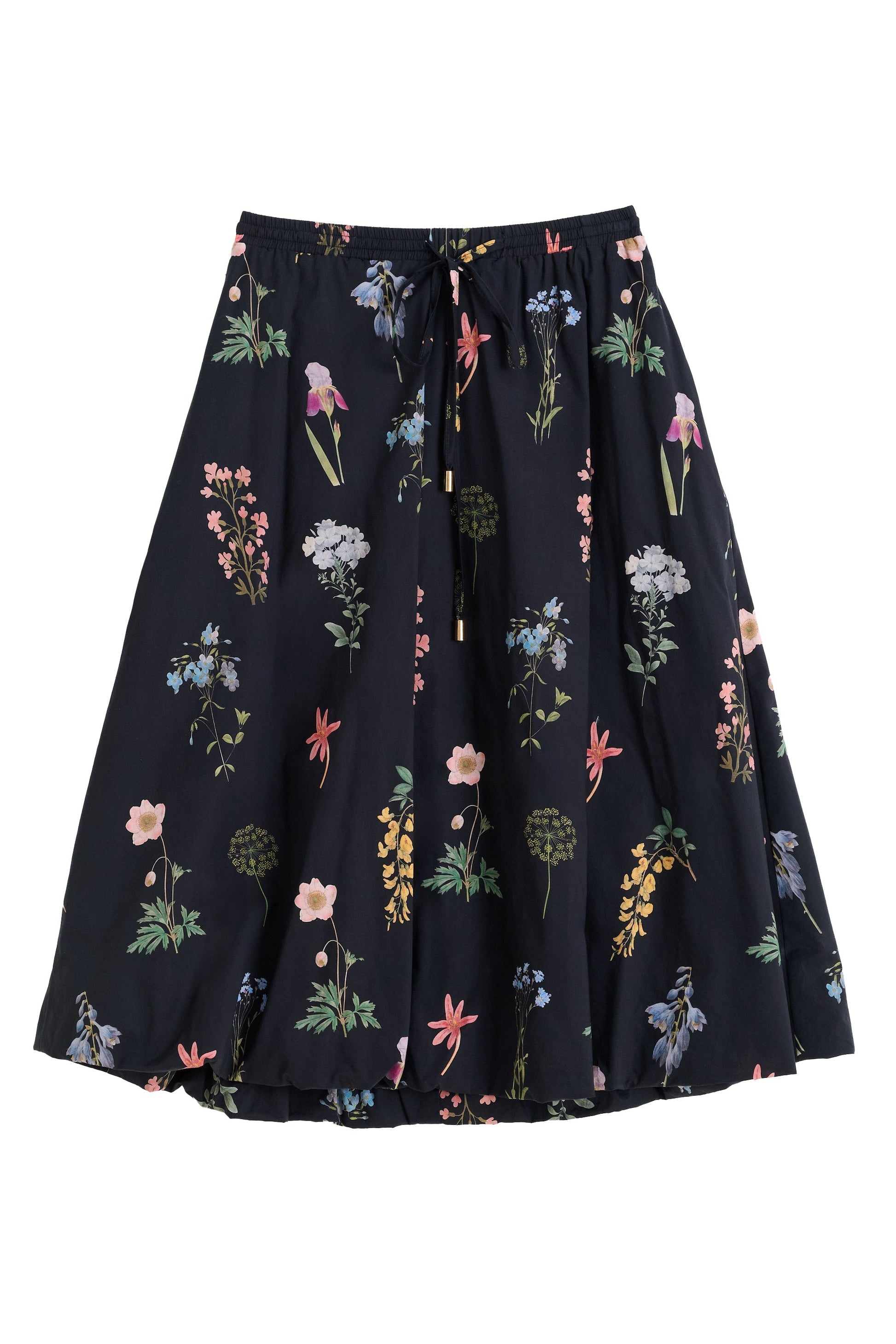 Dixie Flower Press Print Balloon Hem Midi Skirt - Multi - Bascora