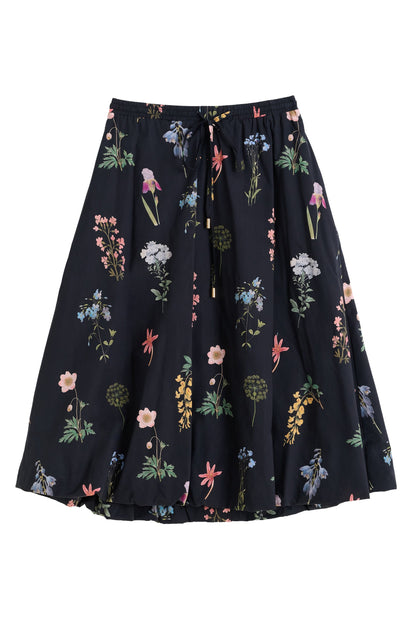 Dixie Flower Press Print Balloon Hem Midi Skirt - Multi - Bascora