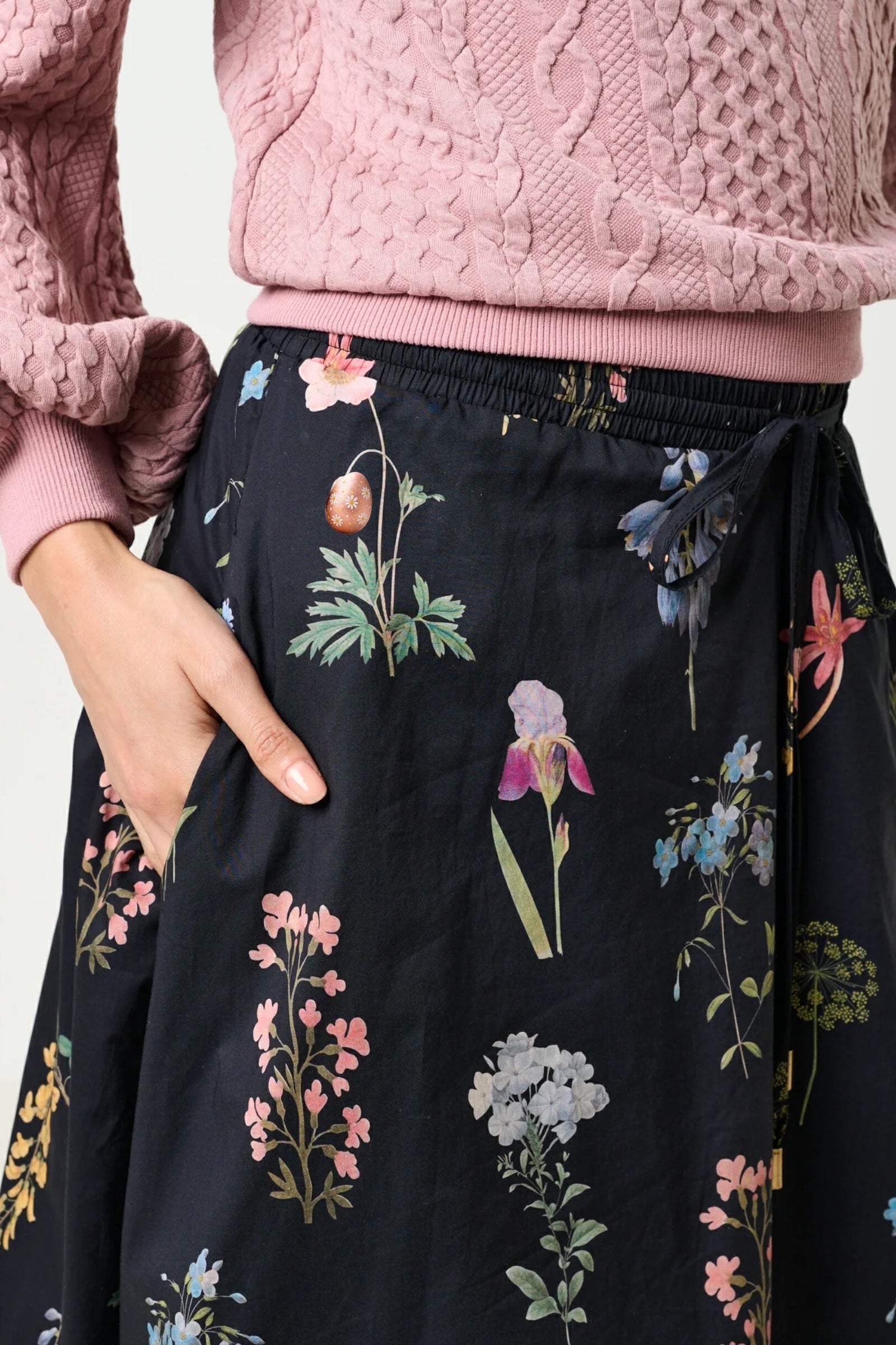 Dixie Flower Press Print Balloon Hem Midi Skirt - Multi - Bascora