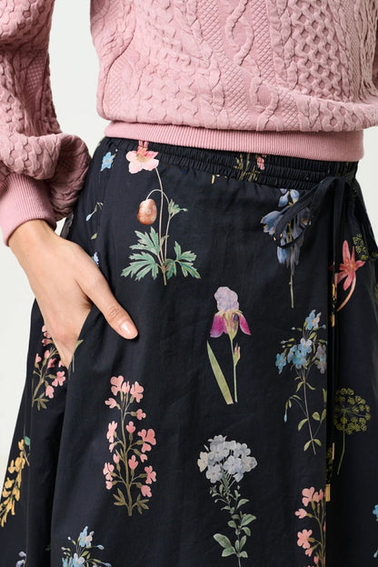 Dixie Flower Press Print Balloon Hem Midi Skirt - Multi - Bascora