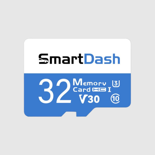 SmartDash 32GB memory card on a gray background