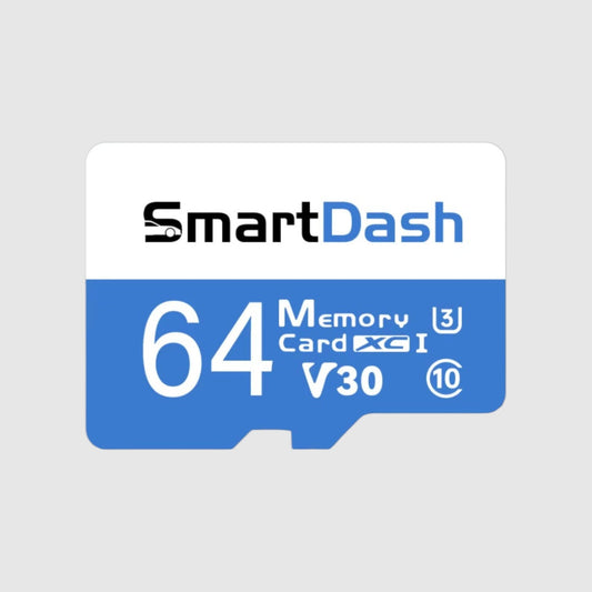SmartDash 64GB memory card on a light gray background