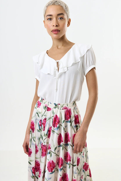 Eloise Moss Crepe Frill Collar Blouse - Off White - Bascora