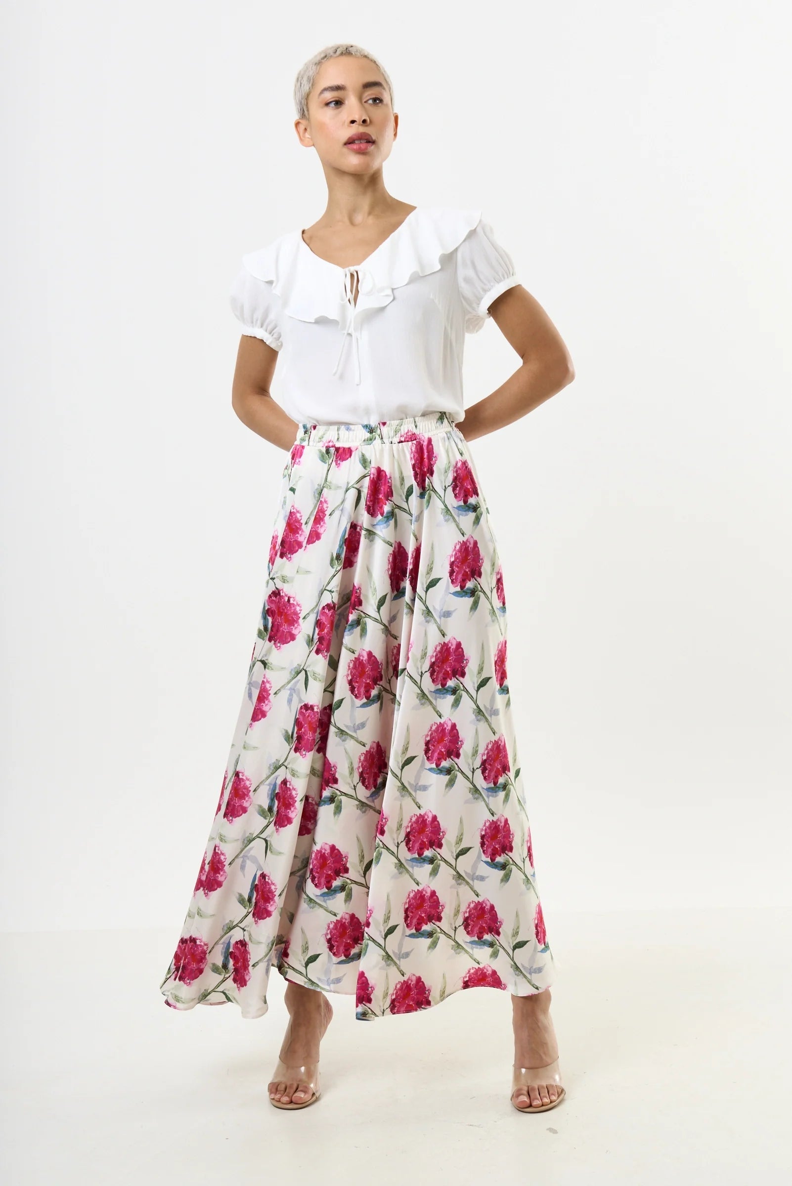 Eloise Moss Crepe Frill Collar Blouse - Off White - Bascora