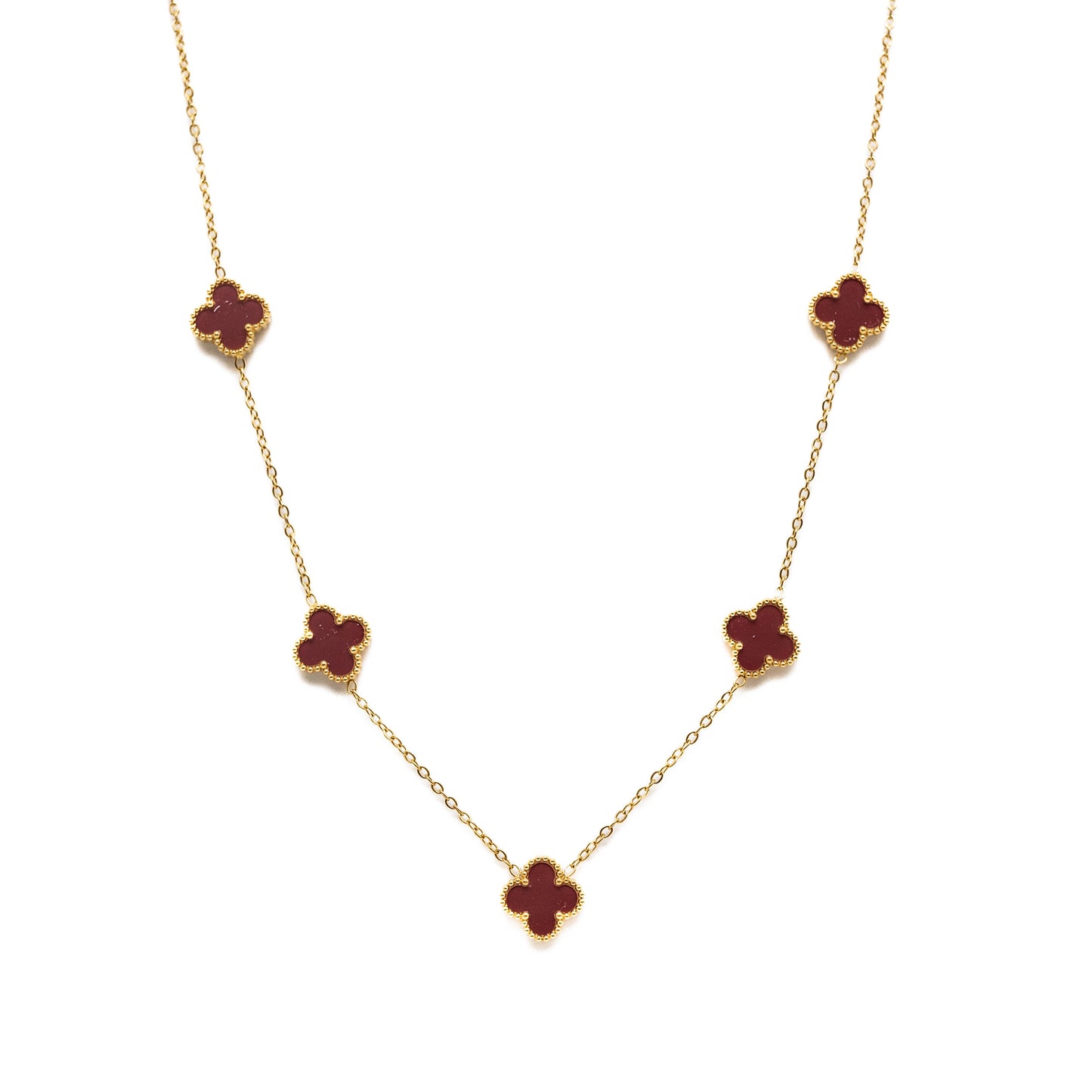Gold Clover Necklace (Wine) - Bascora