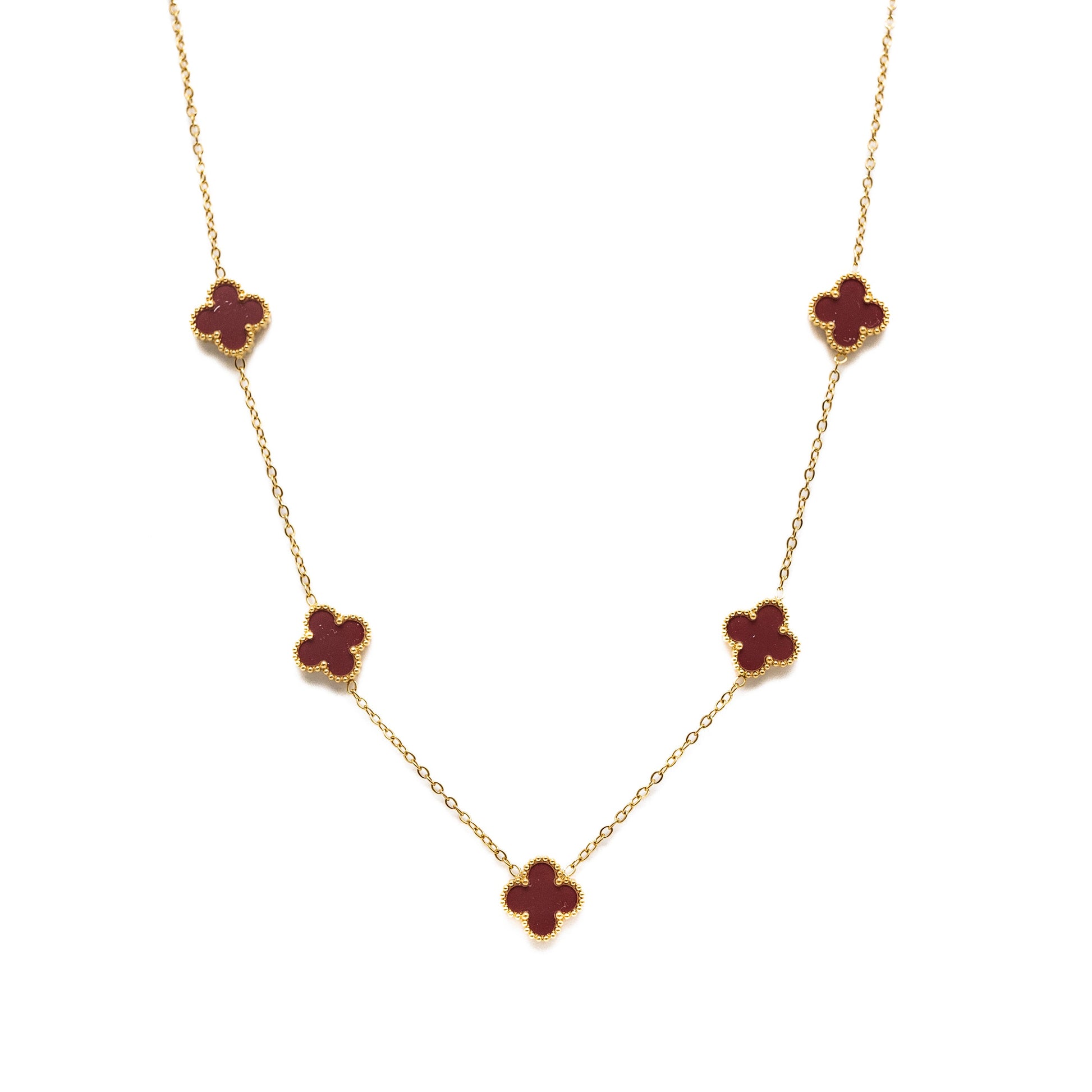 Gold Clover Necklace (Wine) - Bascora