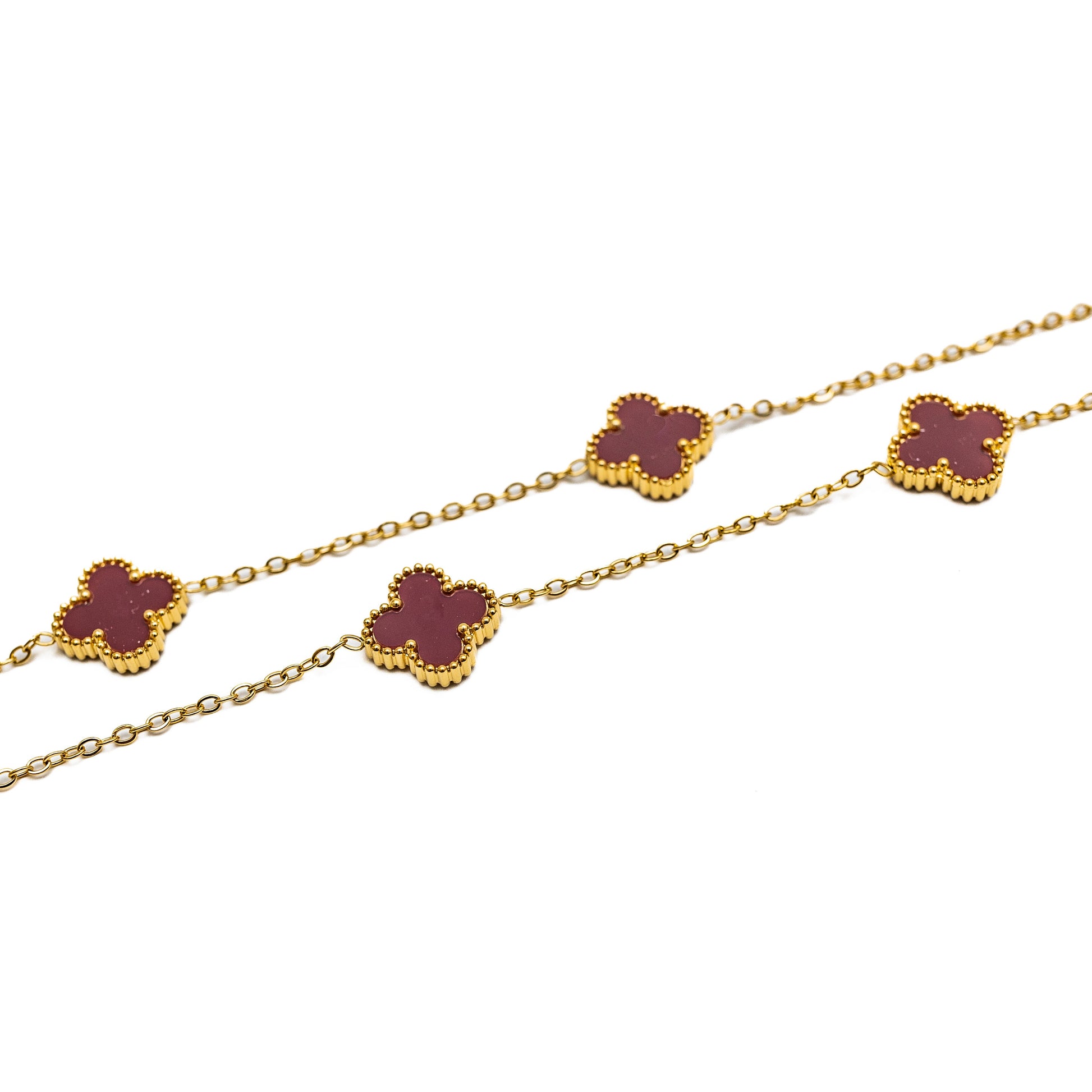 Gold Clover Necklace (Wine) - Bascora