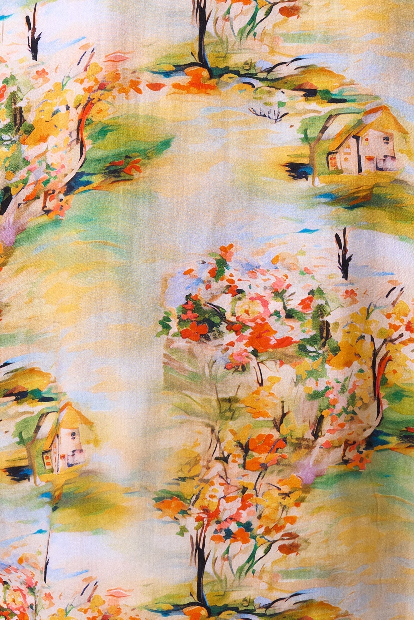 Fleur Oriental Landscape Print Midi Shirtdress - Yellow - Bascora