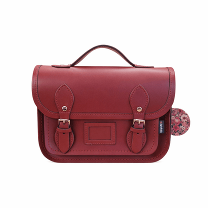 Floral Lined Leather Midi Satchel - Oxblood - Bascora