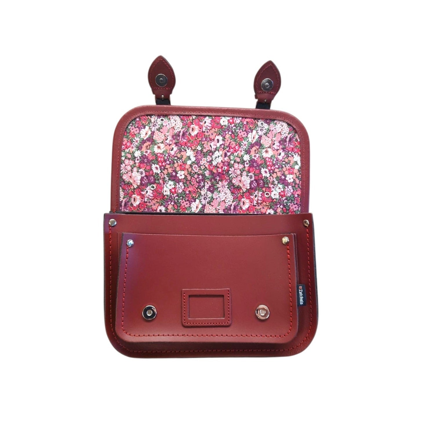 Floral Lined Leather Midi Satchel - Oxblood - Bascora