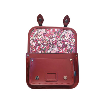 Floral Lined Leather Midi Satchel - Oxblood - Bascora