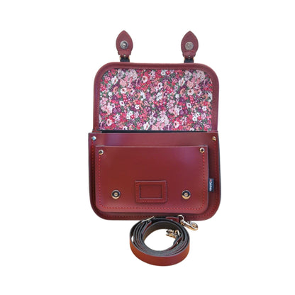 Floral Lined Leather Midi Satchel - Oxblood - Bascora