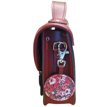 Floral Lined Leather Midi Satchel - Oxblood - Bascora
