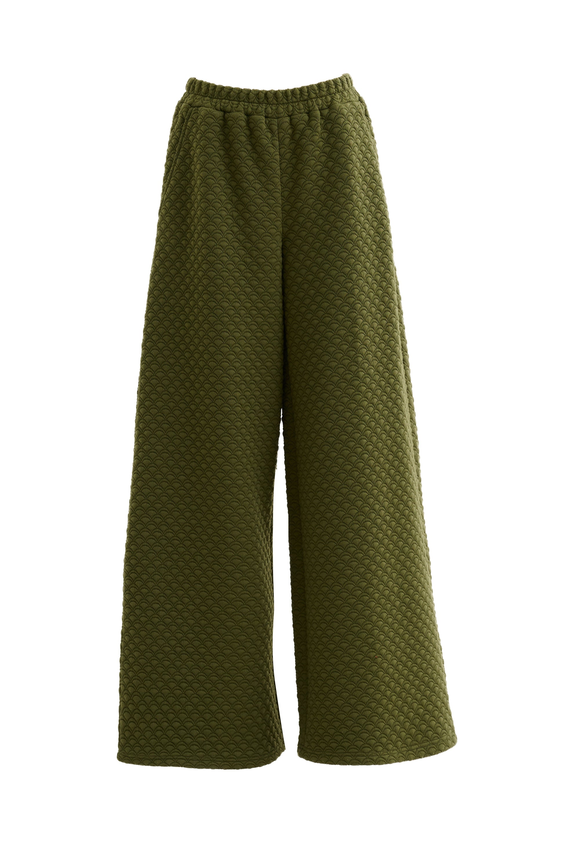 Flory Scallop Quilt Wide Leg Trouser - Moss Green - Bascora