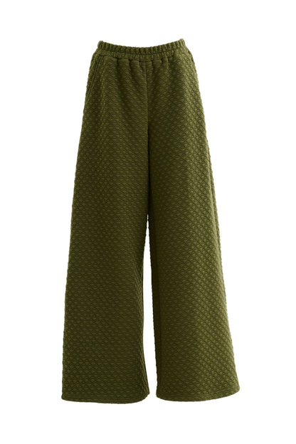 Flory Scallop Quilt Wide Leg Trouser - Moss Green - Bascora