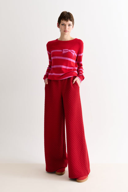 Flory Scallop Quilt Wide Leg Trouser - Wine Red - Bascora