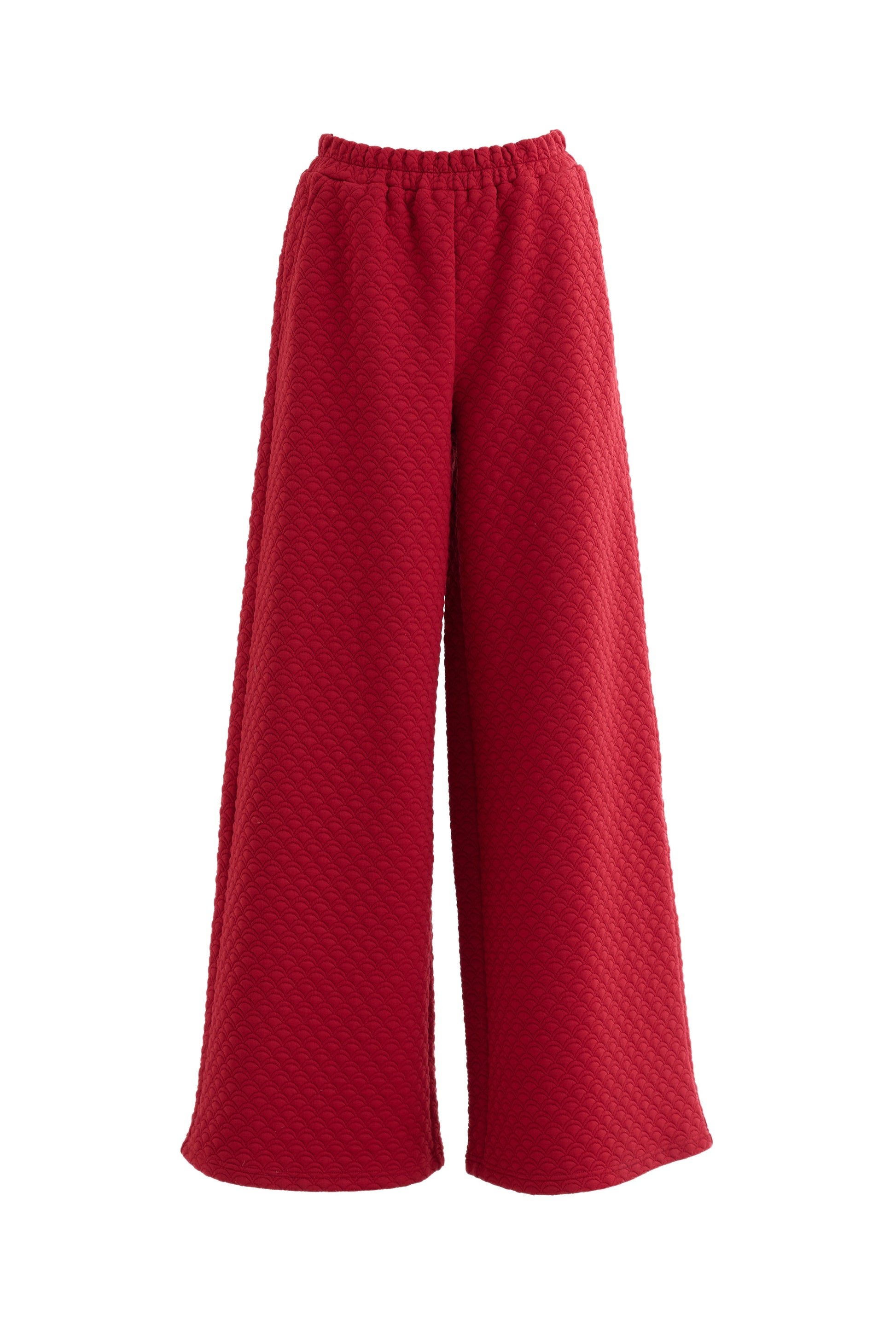 Flory Scallop Quilt Wide Leg Trouser - Wine Red - Bascora