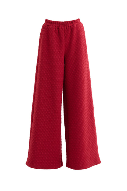 Flory Scallop Quilt Wide Leg Trouser - Wine Red - Bascora