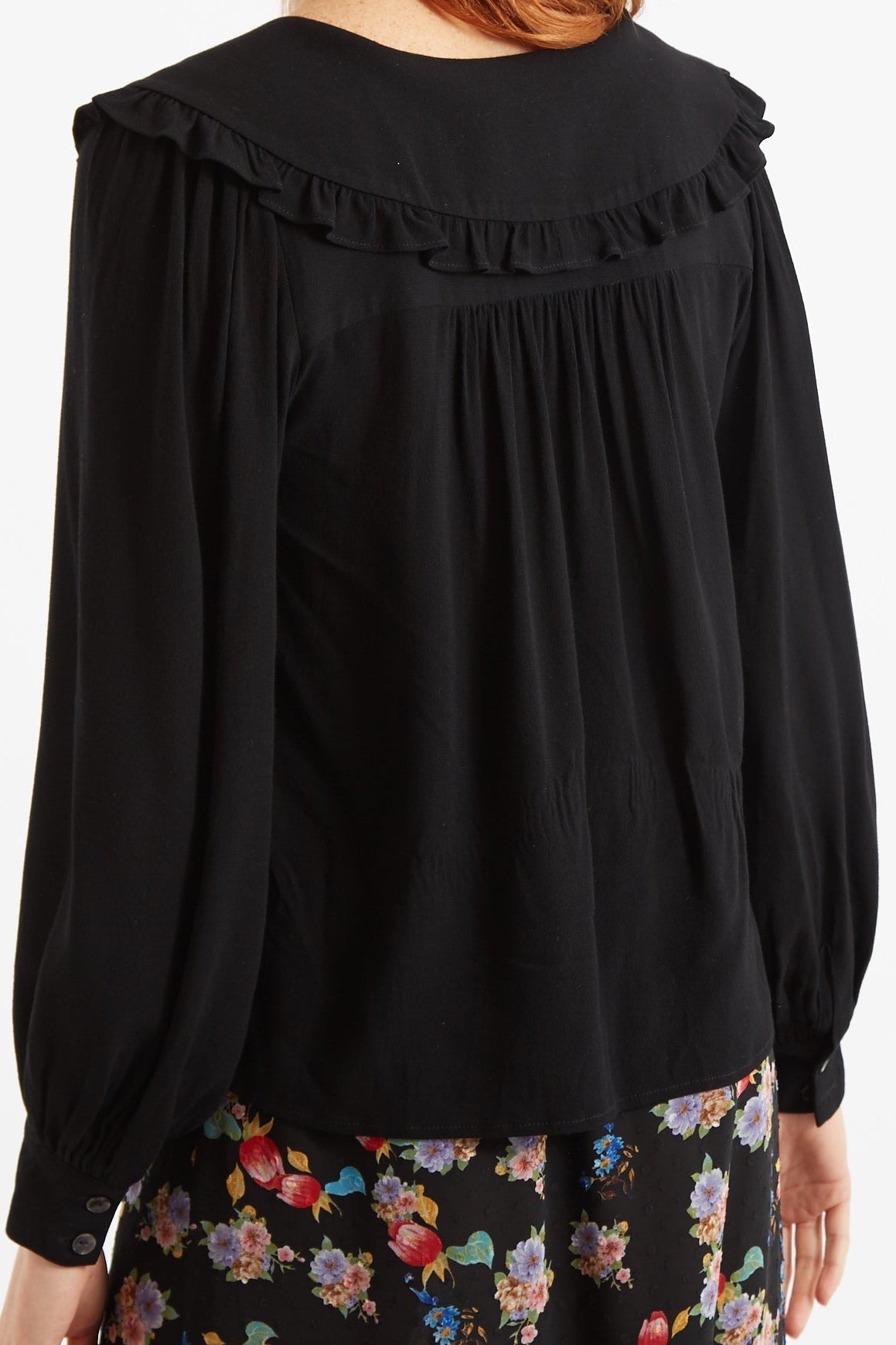 Gaela Moss Crepe Statement Collar Long Sleeve Blouse