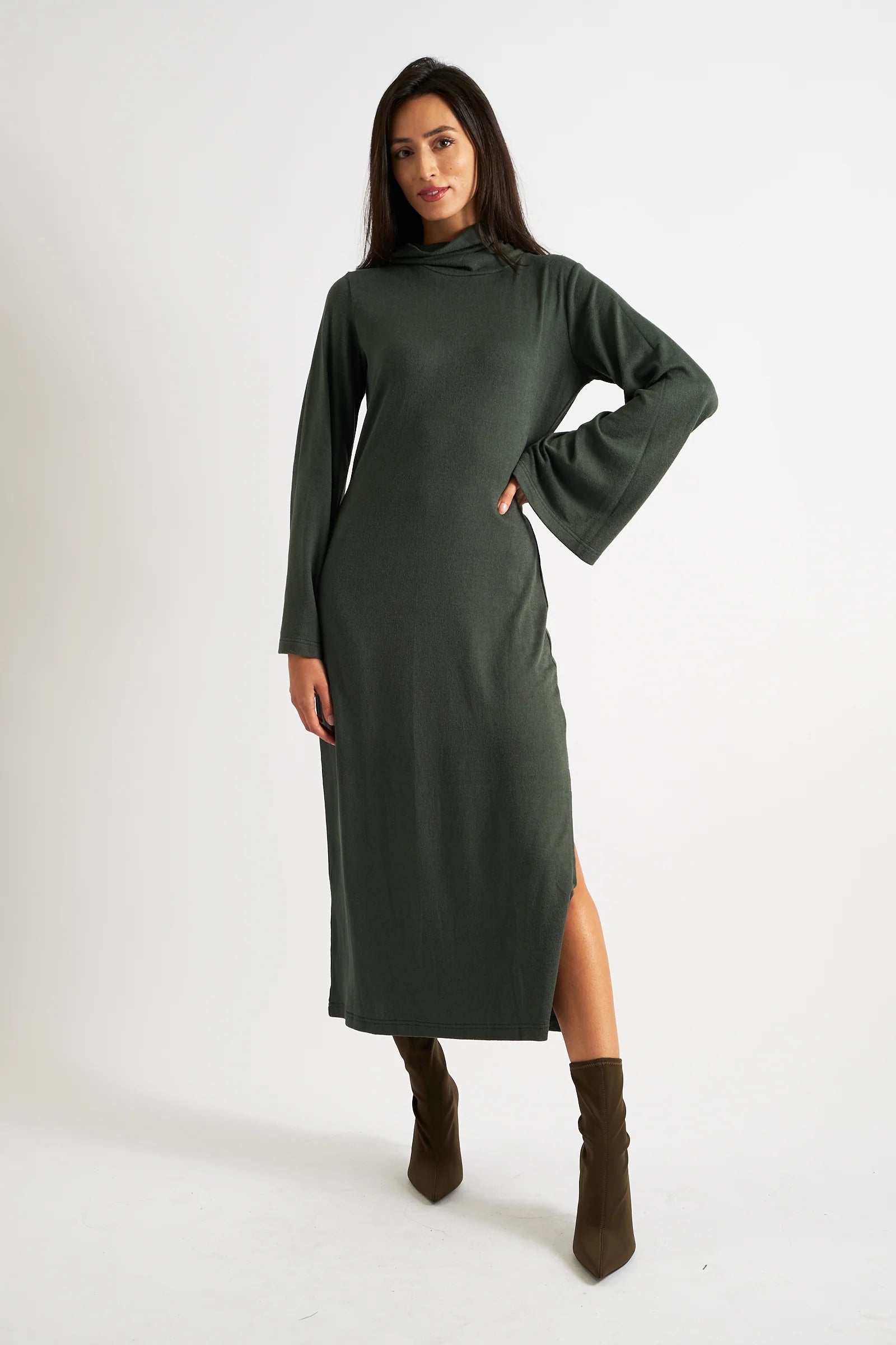 Gigi Brushed Marl Jersey Midi Dress – Green - Bascora