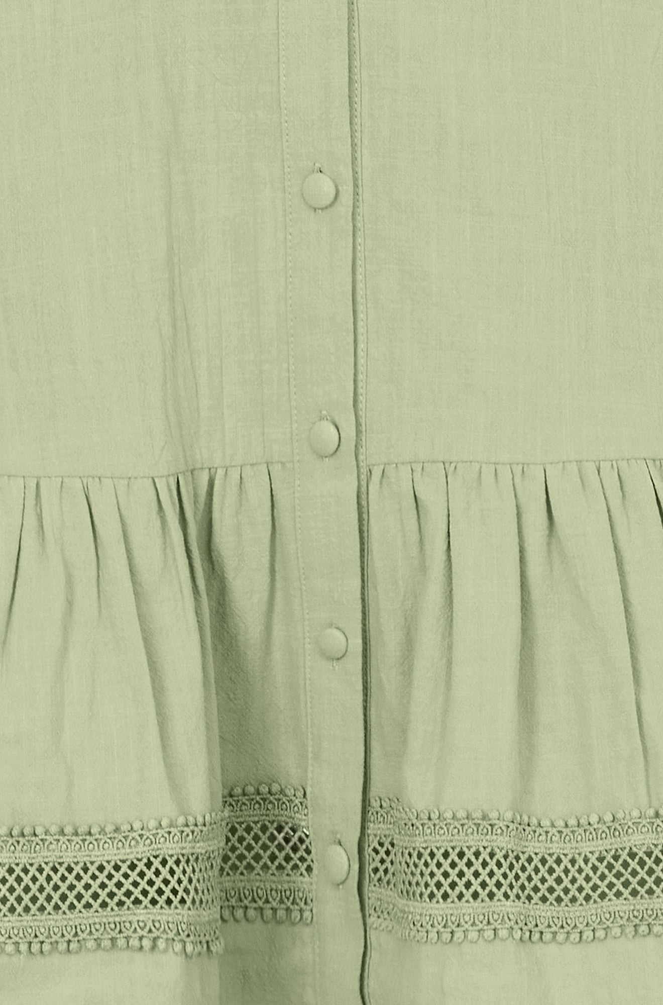 Green Cotton Lace Trim Skater Shirt Dress - Bascora