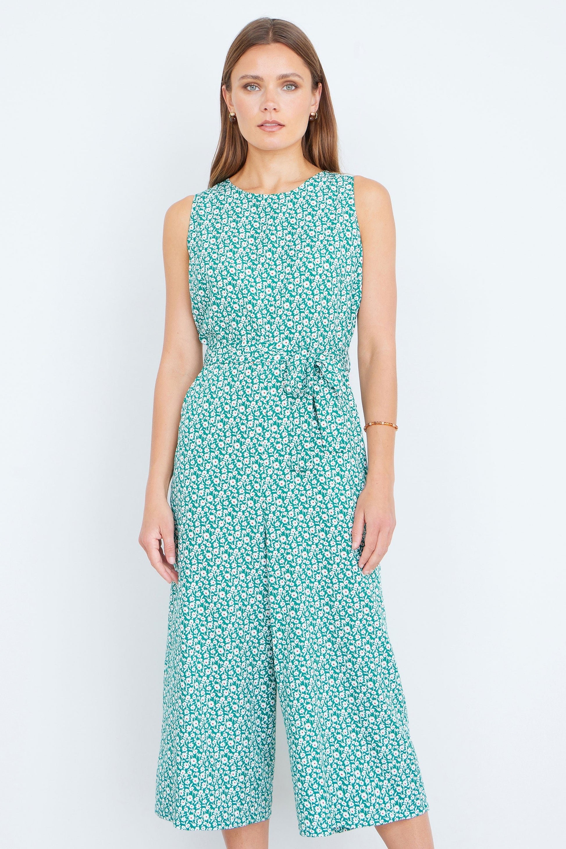 Green Ditsy Culotte Jumpsuit - Bascora