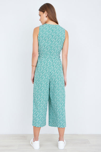 Green Ditsy Culotte Jumpsuit - Bascora