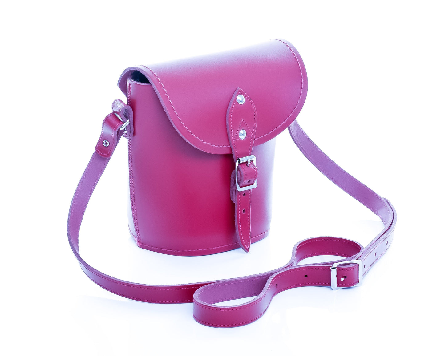 Handmade Leather Barrel Bag - Magenta - Bascora