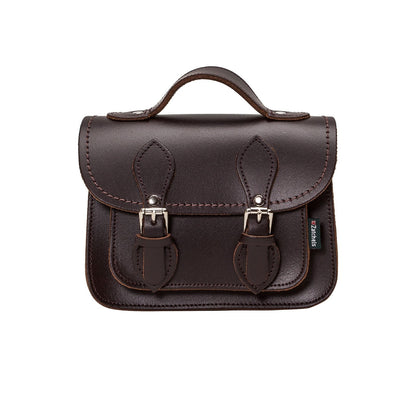 Handmade Leather Micro Satchel Dark Brown | Bascora