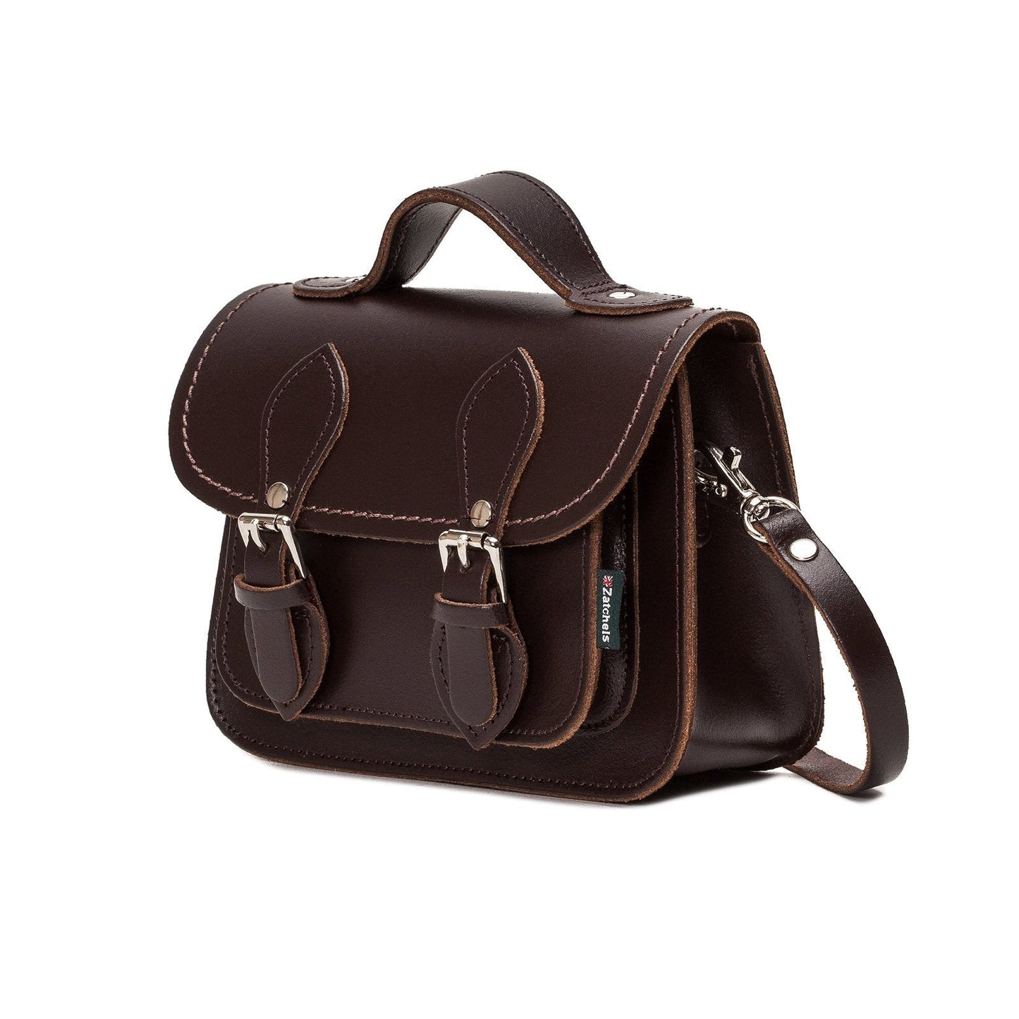 Handmade Leather Micro Satchel Dark Brown | Bascora