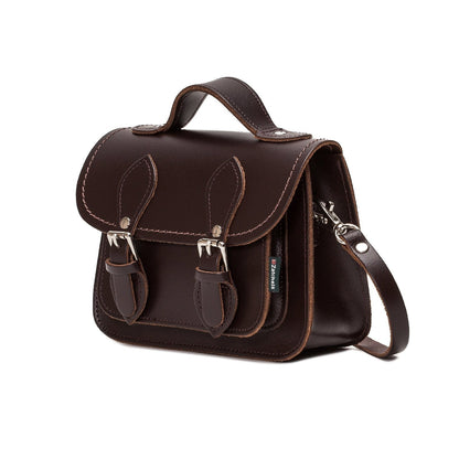 Handmade Leather Micro Satchel Dark Brown | Bascora