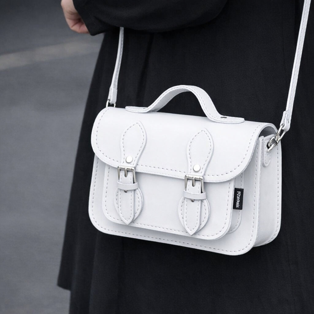 Handmade Leather Micro Satchel – White - Bascora