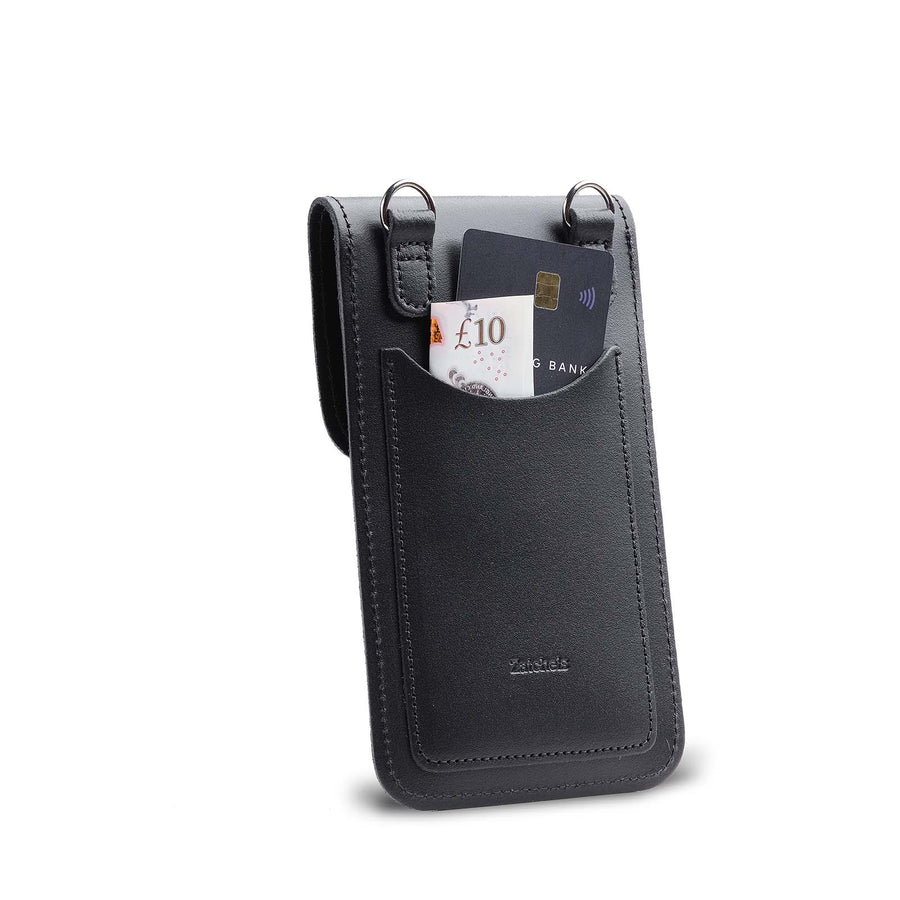 Handmade Leather Mobile Phone Pouch Plus - Black - Bascora