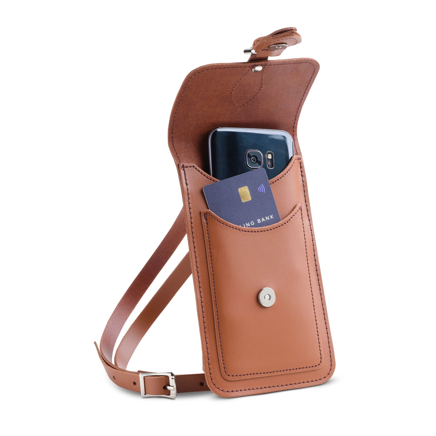 Handmade Leather Mobile Phone Pouch Plus - Chestnut - Bascora