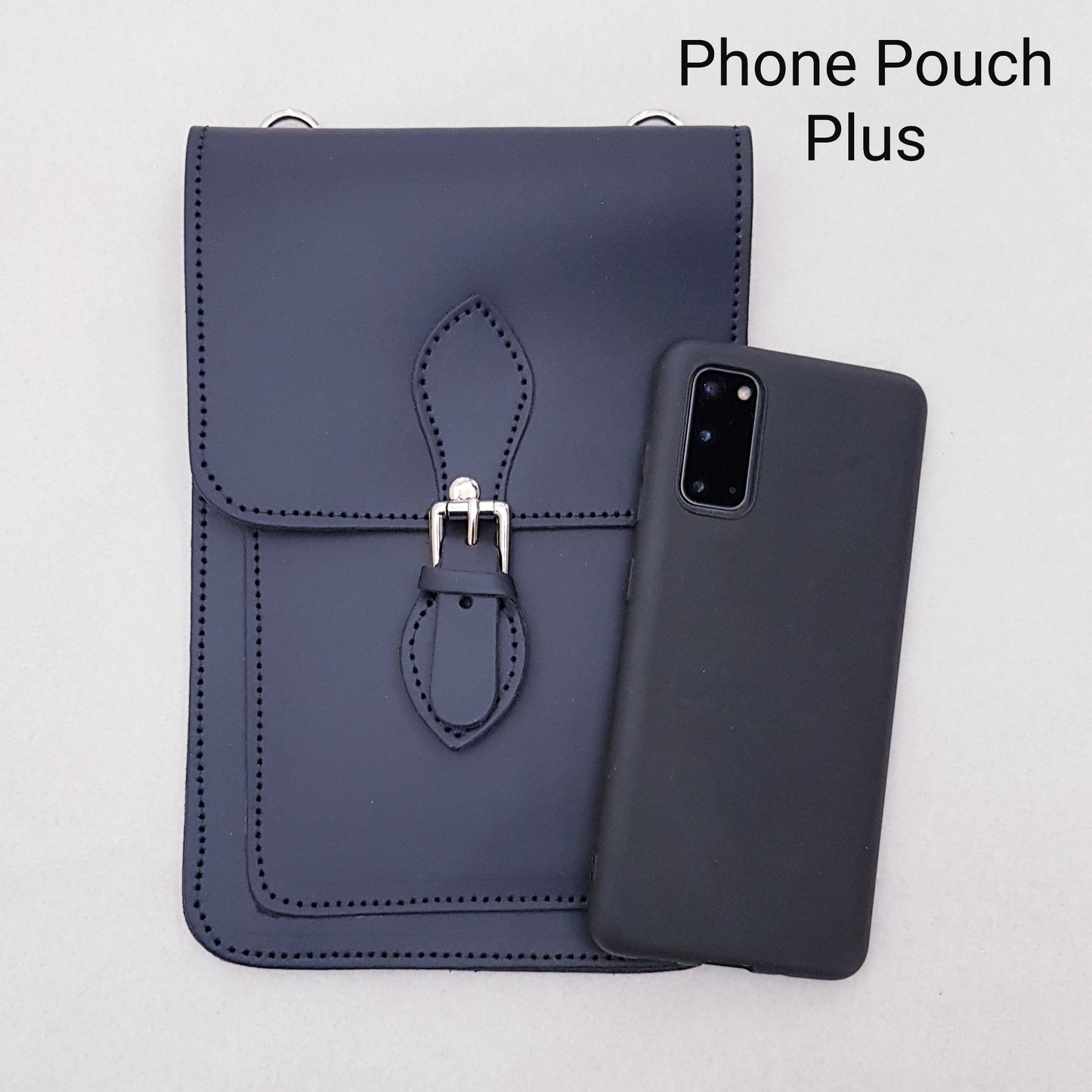 Handmade Leather Mobile Phone Pouch Plus - Navy Blue - Bascora